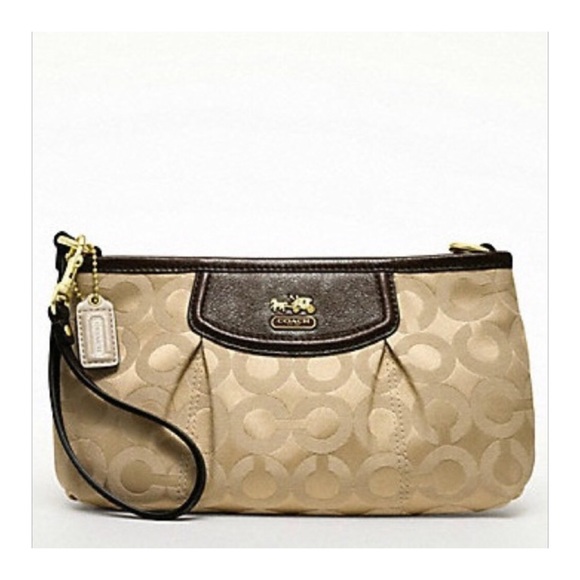 Coach Handbags - Coach Signature Madison Op Art Large Wristlet.